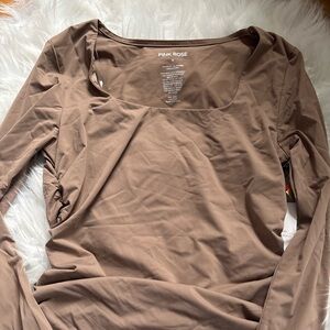 Pink Rose Brown Long Sleeve Top